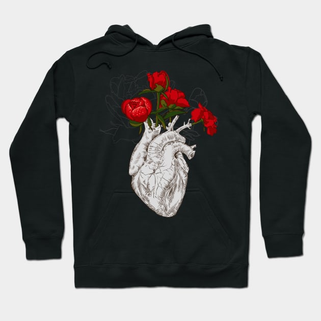 Human anatomical heart with flowers Hoodie by Olga Berlet